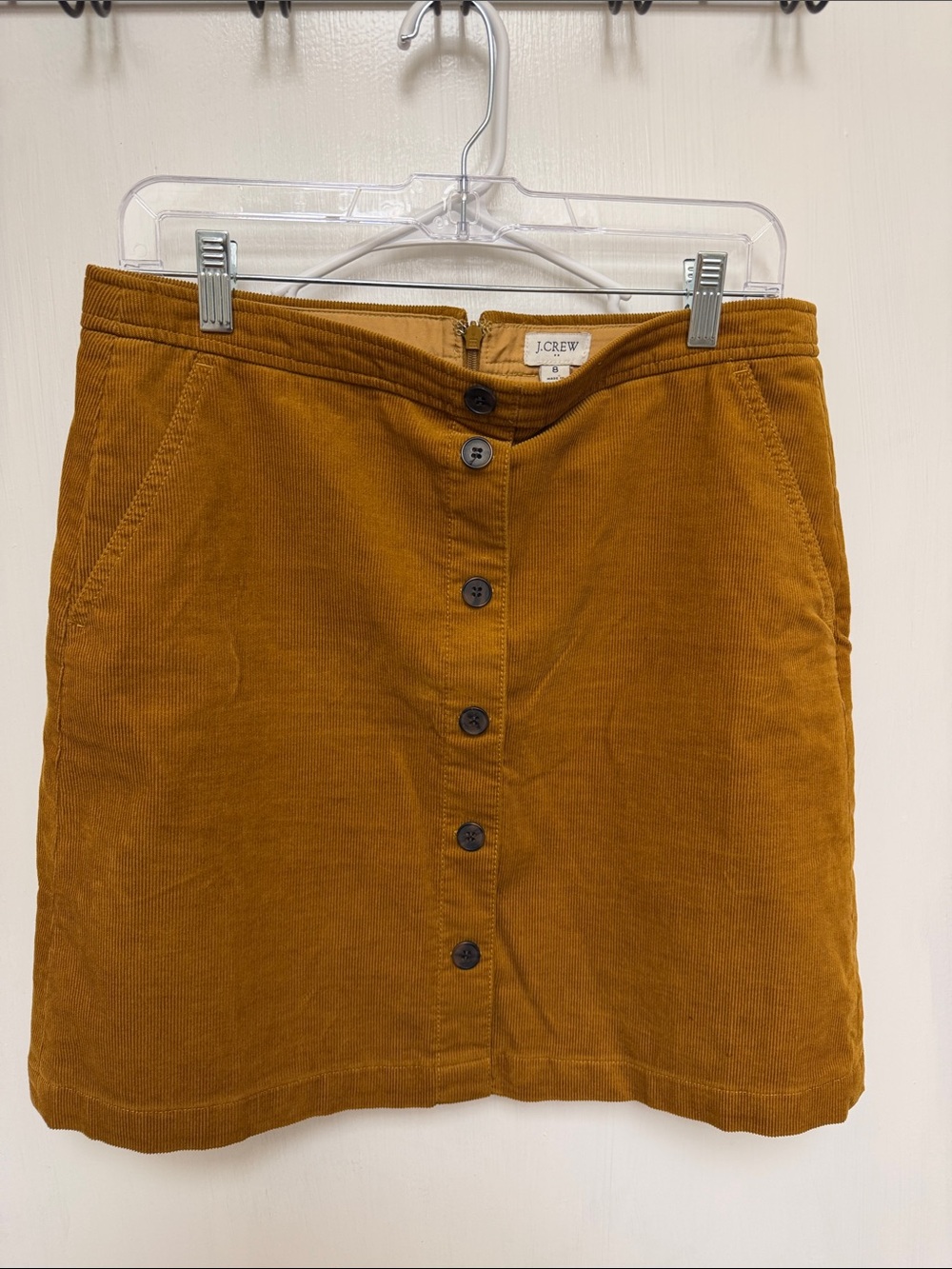 J. Crew Mini Corduroy Button-Front Skirt in Mustard Brown